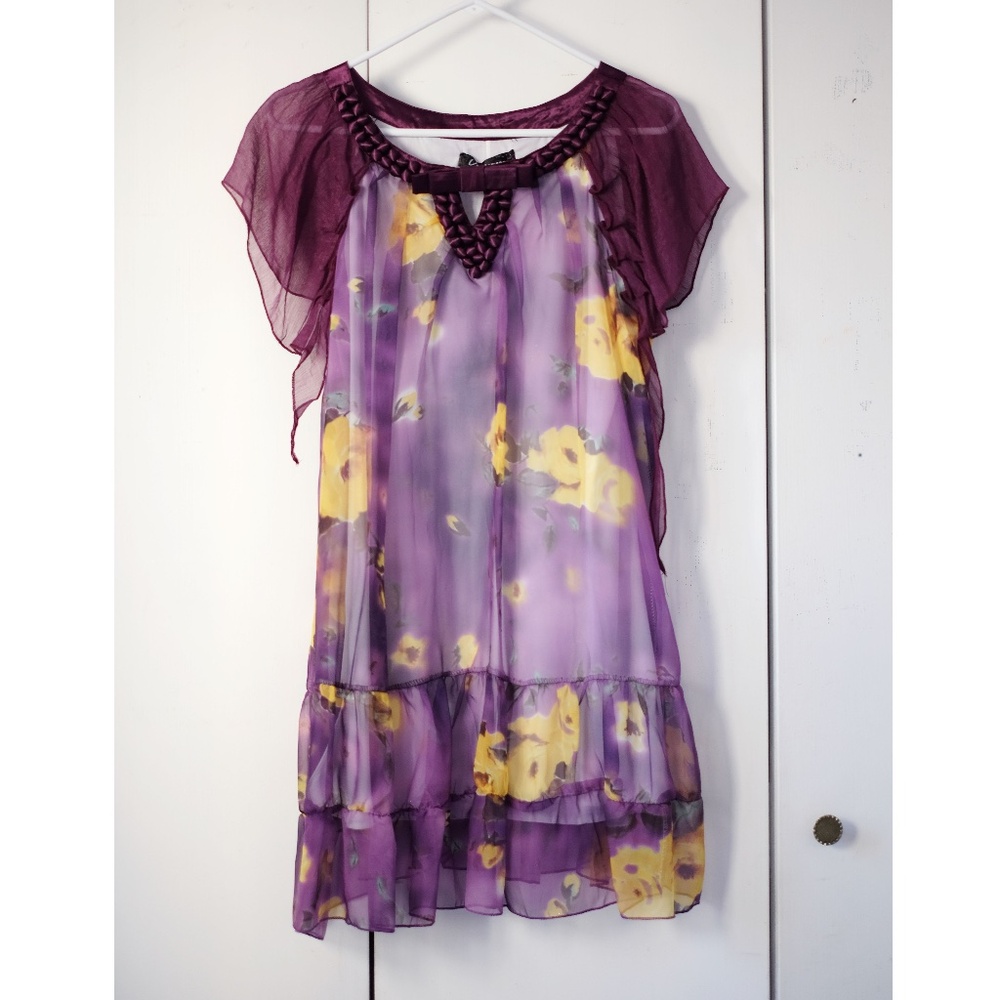 Floral Flowy Silk Shift Dress purple Sz Small US 4